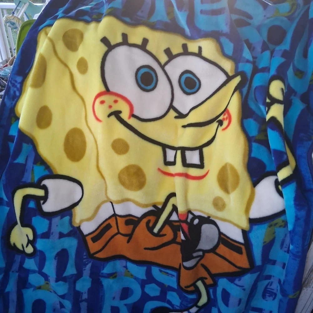 SpongeBob SquarePants Plush Throw Blanket The Northwest Company 2003 Blue Yellow